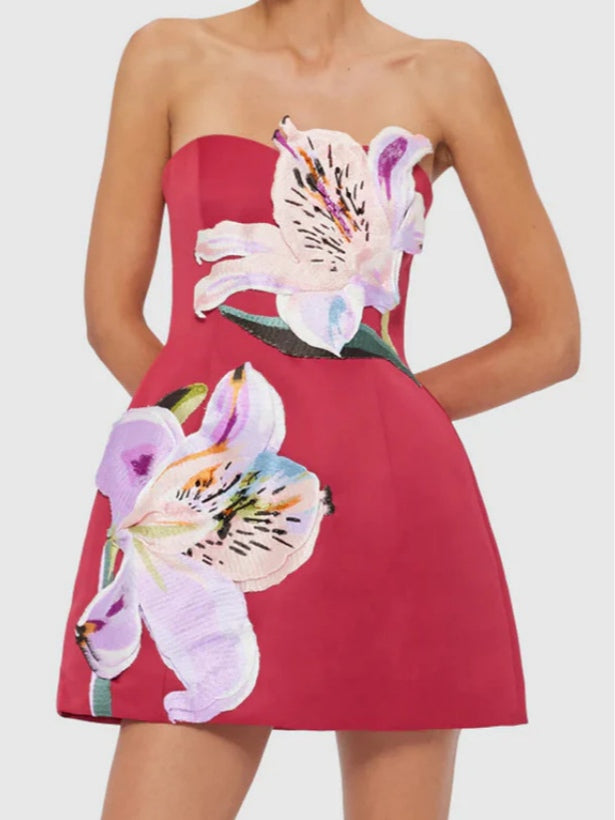 Rochie mini cu top cada brodat floral