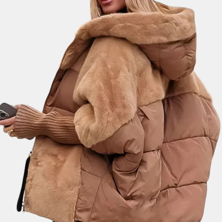 Gabriela - Jachetă Puffer Oversized cu Glugă și Patchwork