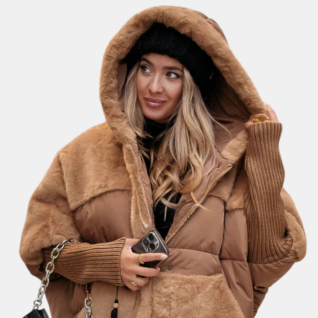 Gabriela - Jachetă Puffer Oversized cu Glugă și Patchwork