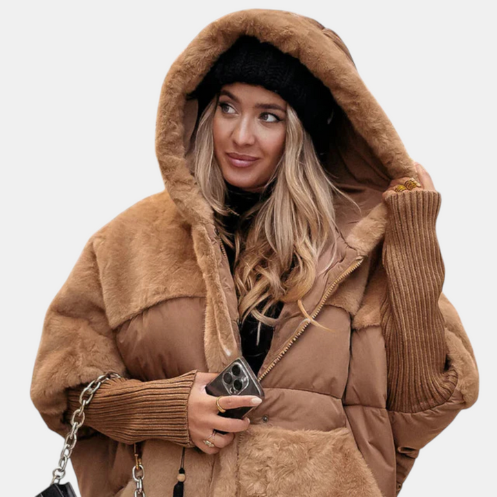 Gabriela - Jachetă Puffer Oversized cu Glugă și Patchwork